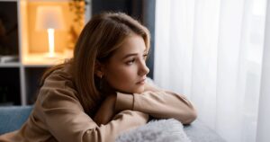 A woman thinking about the risks of abortion